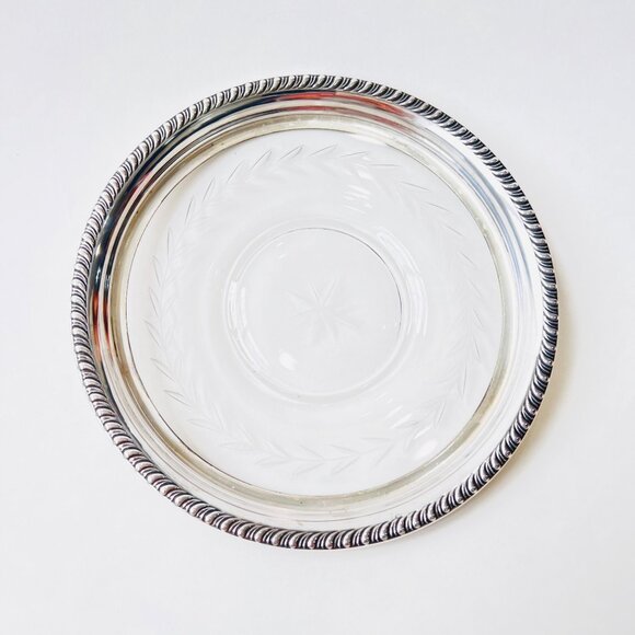 Vintage Sterling Silver Trimmed Glass/Crystal 7.5” Serving plate - Picture 2 of 7